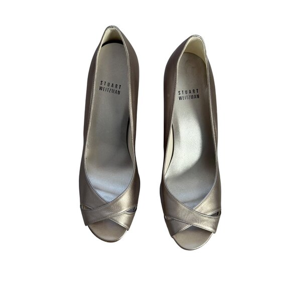 Stuart Weitzman Womens Silver Peep Toe High Heel Pumps Size 7.5 - Picture 3 of 7